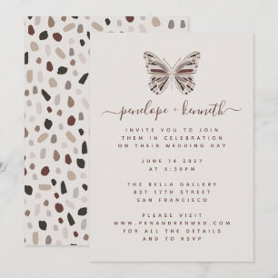 Simple Boho Butterfly Burgundy och Taupe Bröllop Inbjudningar
