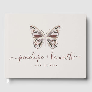 Simple Boho Butterfly Burgundy Taupe Bröllop Gästböcker