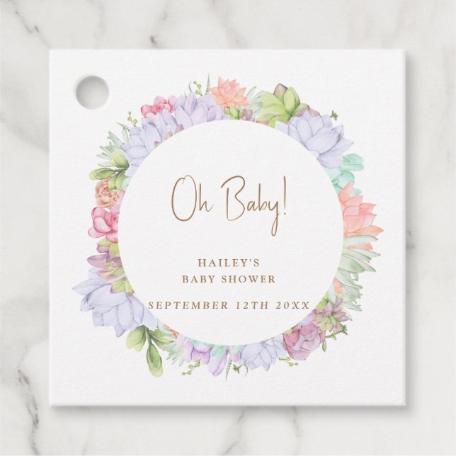 Simple Boho Cactus Desert Oh Baby Shower Gåvor Etiketter (Framsida)