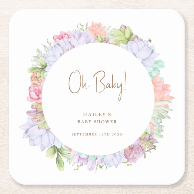 Simple Boho Cactus Desert Oh Baby Shower Underlägg Papper Kvadrat (Framsidan)