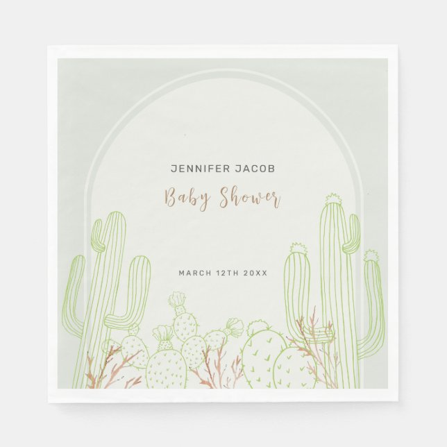 Simple Boho Cactus Line Art Arch Baby Shower Pappersservett (Framsidan)
