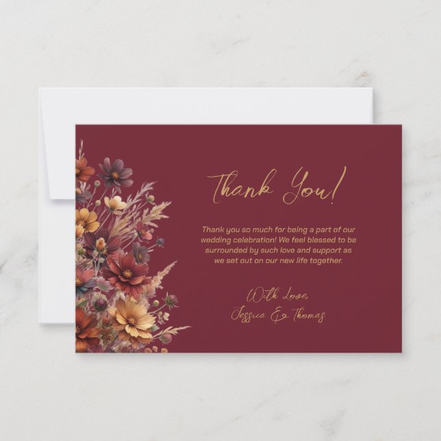 Simple Boho Chic Wildflowers Burgundy Wedding Tack Kort (Framsida)