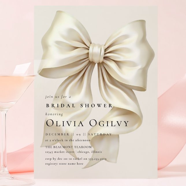Simple Boho Elegant Ivory Cream Bow Möhippa Inbjudan Vykort (Skapare uppladdad)