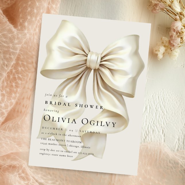 Simple Boho Elegant Ivory Cream Bow Möhippa Inbjudningar (Skapare uppladdad)