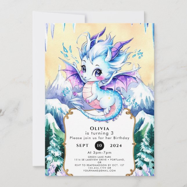Simple Boho Ice Dragon Birthday Inbjudningar (Framsida)