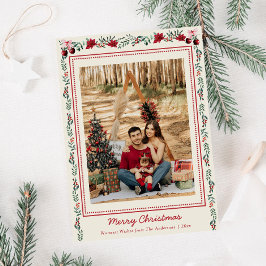 Simple Boho jul Greenery Poinsettia 1 Photo Julkort