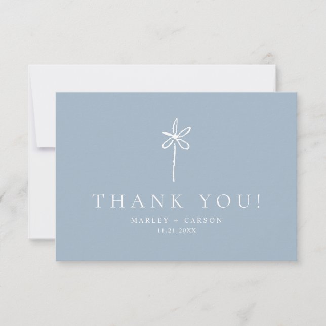 Simple Boho Minimalist Dusty Blue Wedding Tack Kort (Framsida)