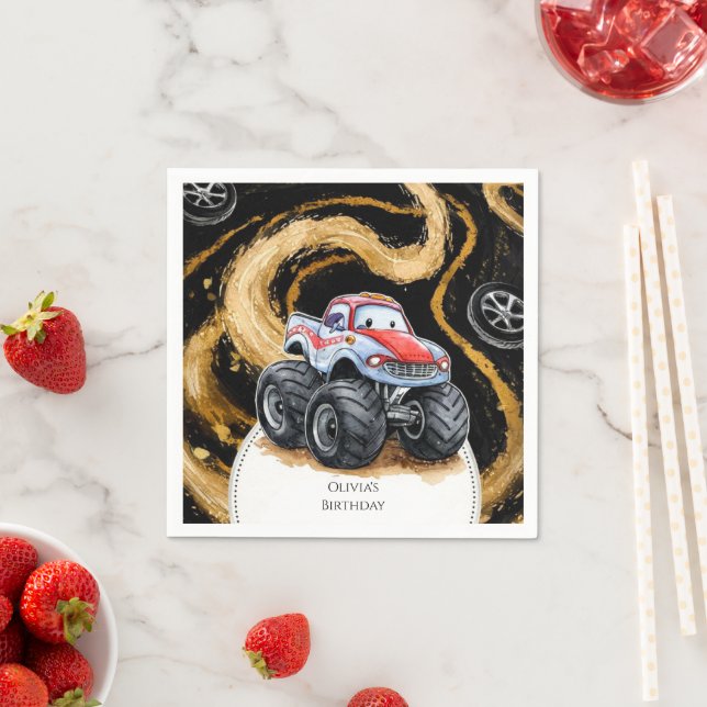 Simple Boho Monster Lastbil Birthday Pappersservett (Insitu)