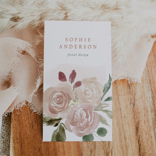 Simple Boho Neutralt Blommigt och Greenery Visitkort