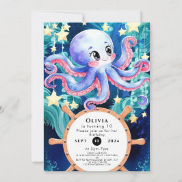 Simple Boho Octopus Birthday Inbjudningar
