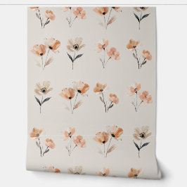 Simple Boho Poppy Flower Print Beige