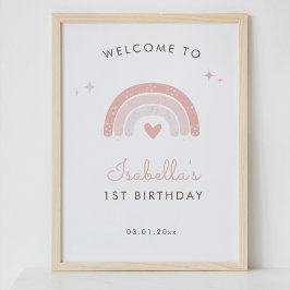 Simple Boho Rainbow 1:a födelsedag Välkomstecken Poster