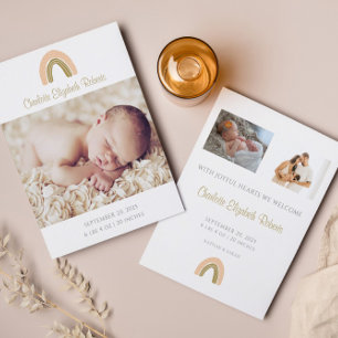 Simple Boho Rainbow Photo Birth Announcement Card