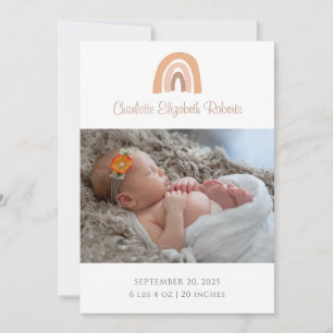 Simple Boho Rainbow Photo Birth Announcement Card Inbjudningar