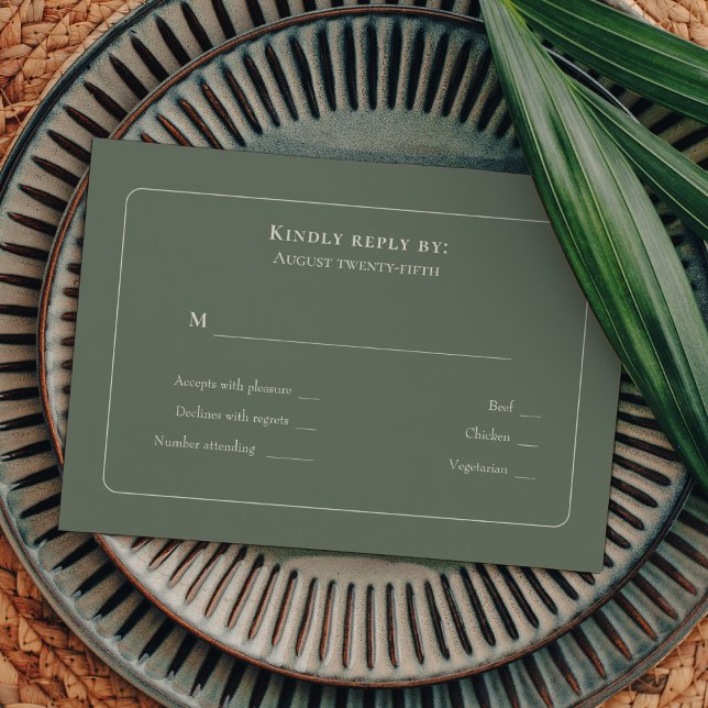 Simple Boho Sage Grönt Bröllop Menu Choice OSA Kort (Skapare uppladdad)