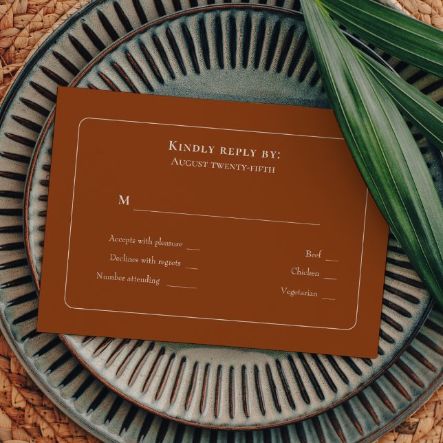 Simple Boho Terracotta Bröllop Menu Choice OSA Kort (Skapare uppladdad)