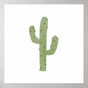Simple Boho Watercolor Grönt Cactus Poster