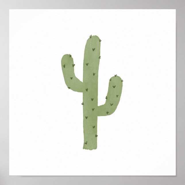 Simple Boho Watercolor Grönt Cactus Poster (Framsidan)