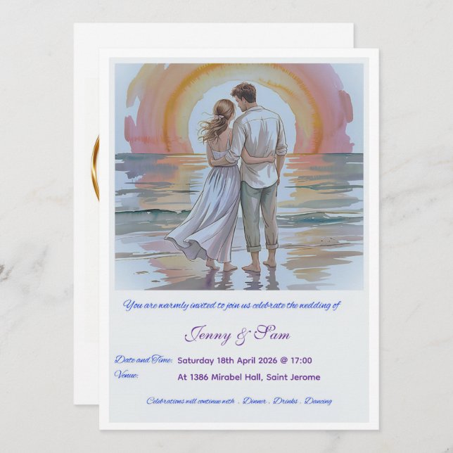 Simple Boho Wedding Invitation Card Kort (Fram/baksida)