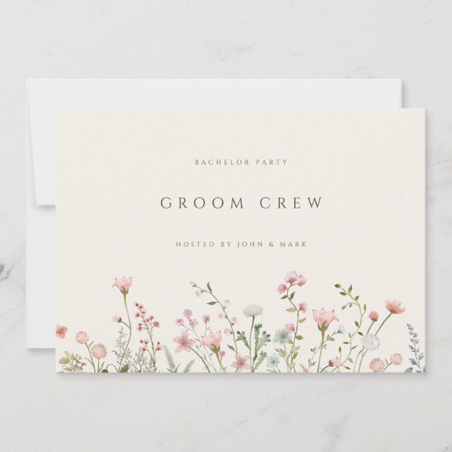Simple Boho WildblomBeige Bachelor Party Card Inbjudningar (Framsida)