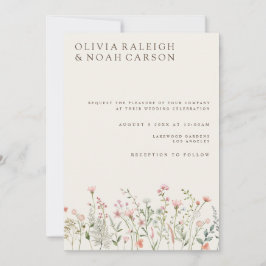 Simple Boho Wildblomige Beige bröllopsinbjudan Inbjudningar