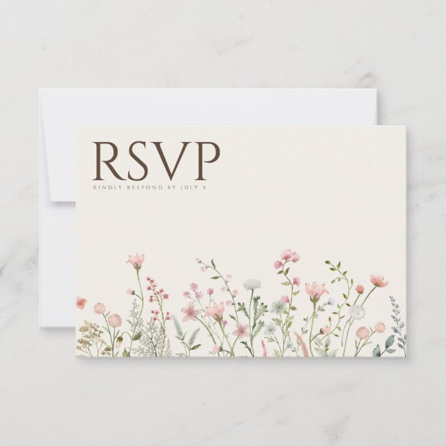 Simple Boho Wildblomige Beige OSA Bröllop Card (Framsida)
