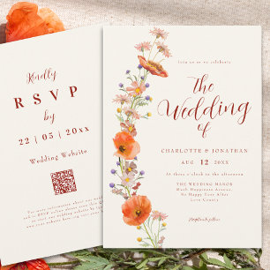 Simple Boho Wildblomma QR-kod Inbjudningar