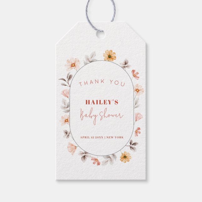 Simple Boho Wildblomme Ram Baby Shower Presentetikett (Framsidan)