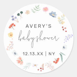 Simple Boho Wildblomme Ram Baby Shower Runt Klistermärke
