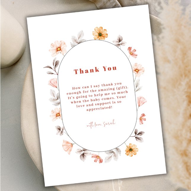Simple Boho Wildblomme Ram Baby Shower Tack Kort (Simple Boho Wildflower Frame Baby Shower Thank You Card)