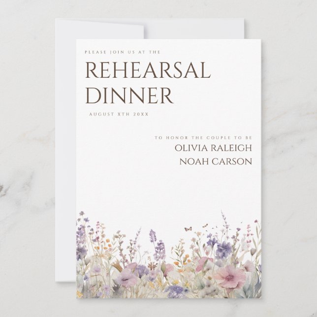 Simple Boho Wildblomme Rehearsal Middagsinbjudan Inbjudningar (Framsida)