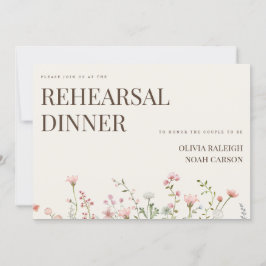 Simple Boho Wildblomme Rehearsal Middagsinbjudan Tack Kort