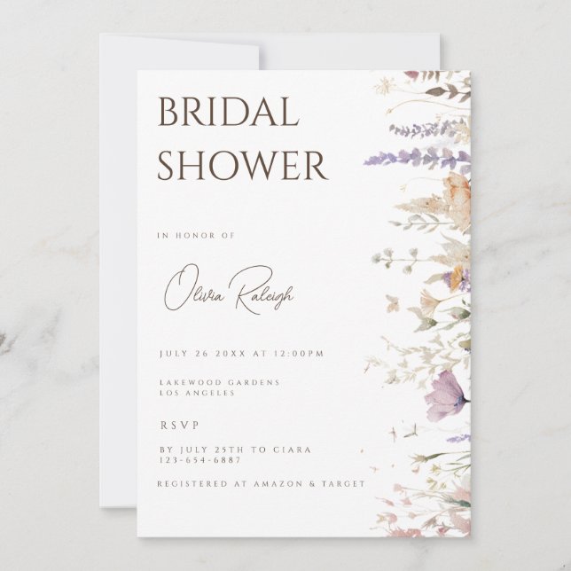 Simple Boho Wildblomme White Möhippa Card Inbjudningar (Framsida)