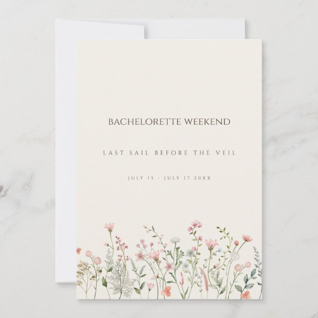 Simple Boho Wildbloms Bachelorette Helg-kort Inbjudningar (Framsida)