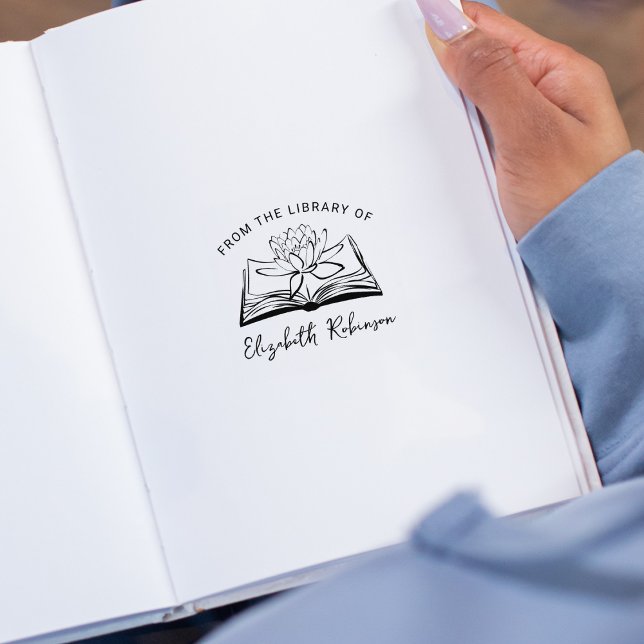 Simple Bok med Lotus, från Bibliotek av, Stämpel (Skapare uppladdad)