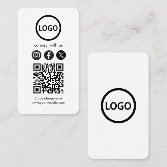 Simple Bold Custom Card Social Media QR Code Visitkort (Fram/baksida)