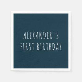 Simple Bold Dark Blue First Birthday Party Pappersservett