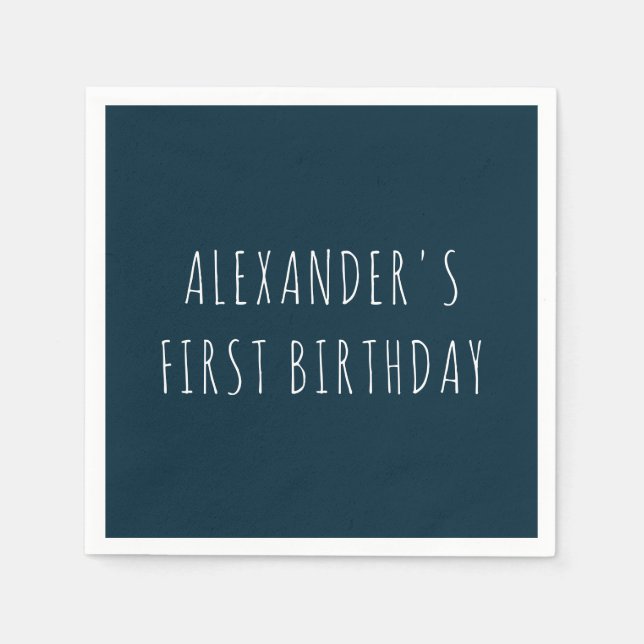 Simple Bold Dark Blue First Birthday Party Pappersservett (Framsidan)