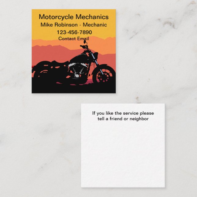 Simple Bold Motorcycle Theme Business Cards Fyrkantigt Visitkort (Fram/baksida)