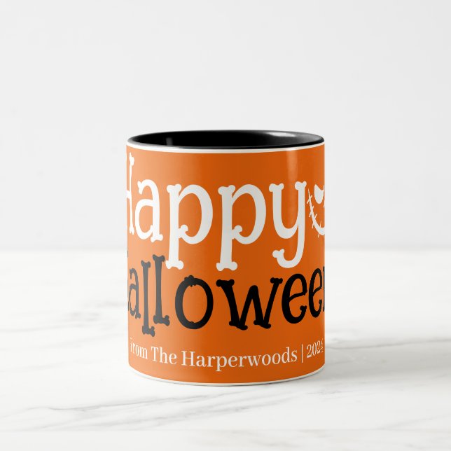 Simple Boo pumpkin jack-o-lantern Happy halloween Två-Tonad Mugg (Center)