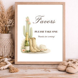 Simple Boots & Bubbles Baby Shower Favors Sign Poster