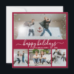 Simple Bordo White 4 Photo Collage Lycklig Julkort<br><div class="desc">Elegant Calligraphy, Minimalist Burgundy och White 4 Photo Collage Lycklig Helgdag Script Card. Det här snygga, enkla fyra (4) fotojulkortet har en söt fotokollage och säger "Glad helg"! Texten "Glad helg" hälsning är skriven i ett vackert handskrivet teckensnitt som snabbt kan bytas ut mot svan i vitt mot bakgrund av...</div>