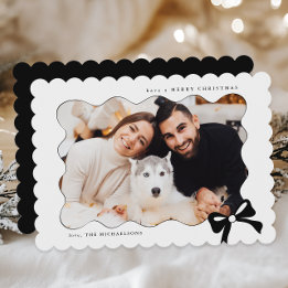 Simple Bow Black and White Photo Jul Julkort