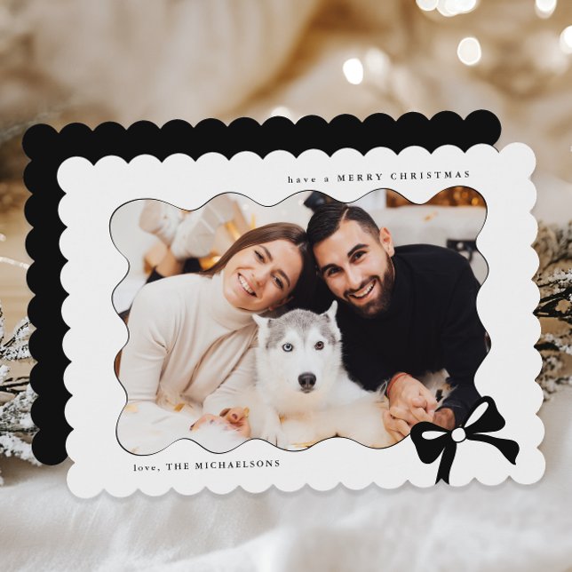 Simple Bow Black and White Photo Jul Julkort (Skapare uppladdad)