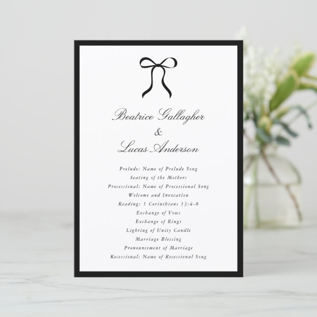 Simple Bow Classic Wedding Program (Stående Fram)
