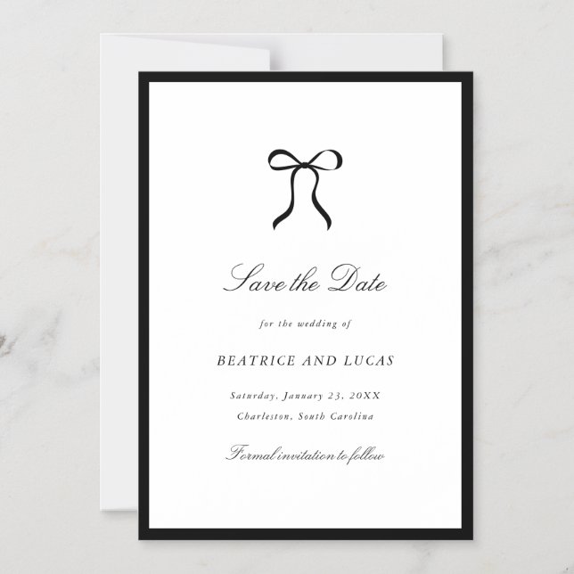 Simple Bow Classic Wedding Save the Date Magnetisk Inbjudningskort (Framsida)