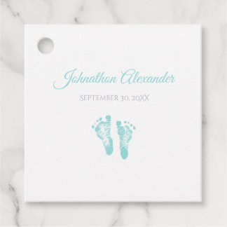 Simple Boy Birth Memento Precious Blue Footprint Gåvor Etiketter