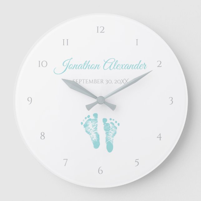 Simple Boy Birth Memento Precious Blue Footprint Stor Klocka (Framsida)