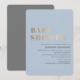 Simple Boy Blue & Guld Baby Shower Inbjudningar