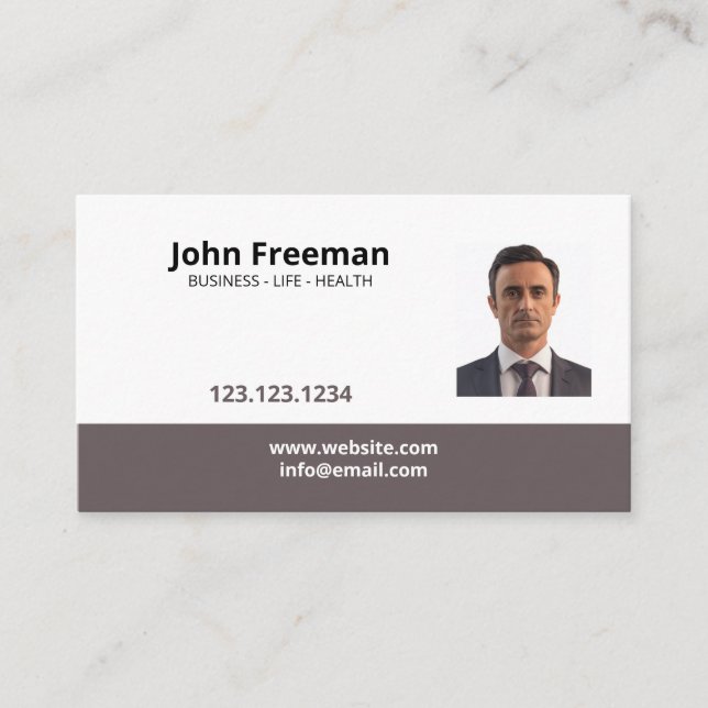 Simple Brown and White Photo Insurance Agent Visitkort (Framsida)